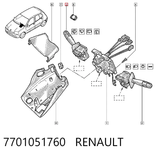 Правый подрулевой переключатель 7701051760 Renault (RVI)