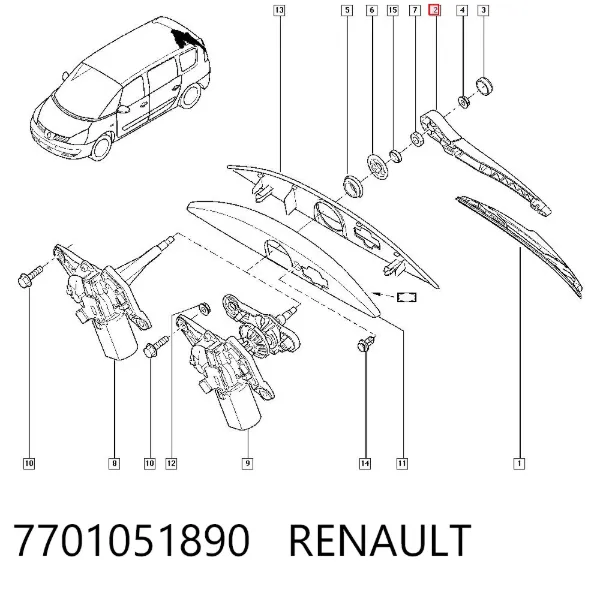 Рычаг-поводок стеклоочистителя заднего стекла 7701051890 Renault (RVI)