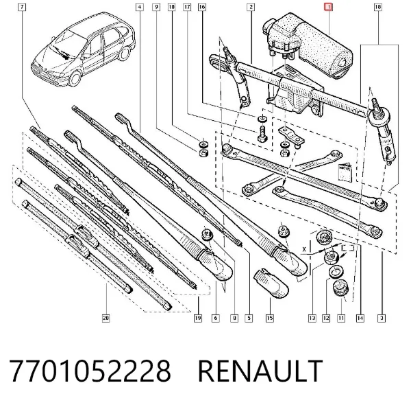 Мотор дворников 7701052228 Renault (RVI)