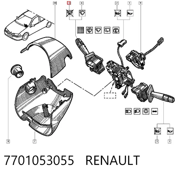 Правый подрулевой переключатель 7701053055 Renault (RVI)
