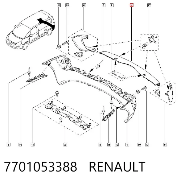 Накладка бампера заднего верхняя защитная (ступень-подножка) 7701053388 Renault (RVI)