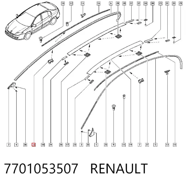 Пистон (клип) крепления молдинга двери 7701053507 Renault (RVI)