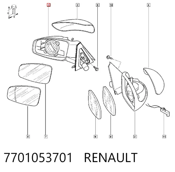 Левое боковое зеркало 7701053701 Renault (RVI)