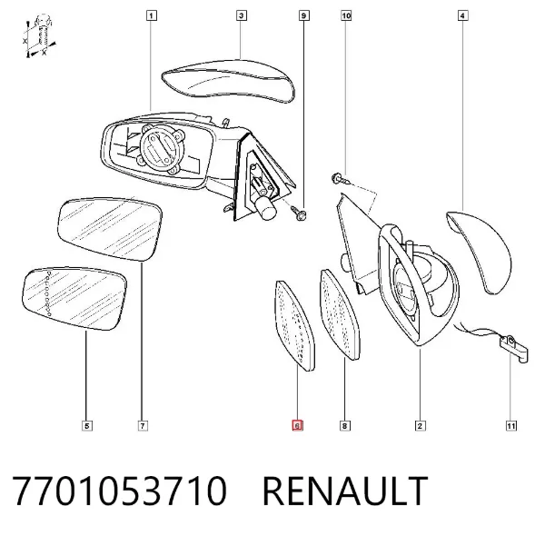 Стекло правого зеркала заднего вида 7701053710 Renault (RVI)