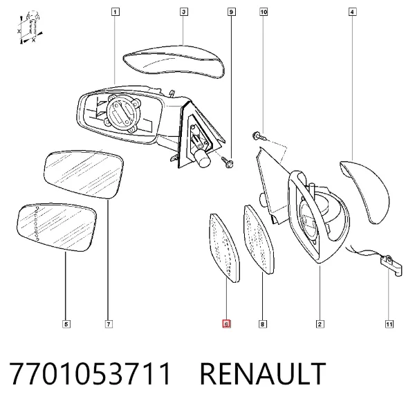 Стекло правого зеркала заднего вида 7701053711 Renault (RVI)