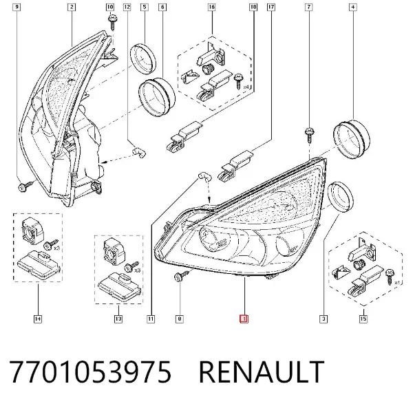 Левая фара 7701053975 Renault (RVI)
