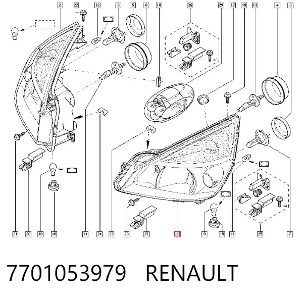 Левая фара 7701053979 Renault (RVI)