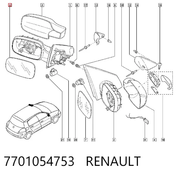 Стекло правого зеркала заднего вида 7701054753 Renault (RVI)