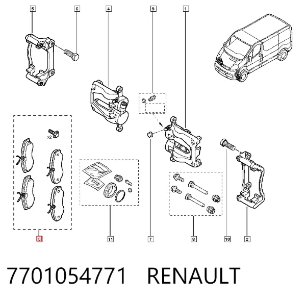 Передние тормозные колодки 7701054771 Renault (RVI)