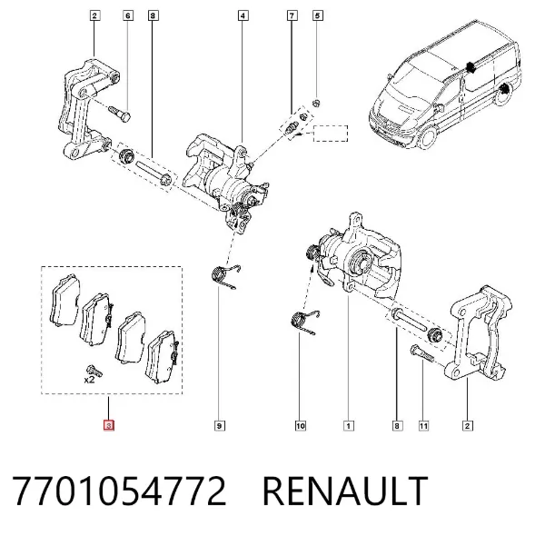 Задние тормозные колодки 7701054772 Renault (RVI)
