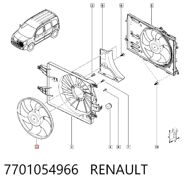 Электровентилятор охлаждения 7701054966 Renault (RVI)