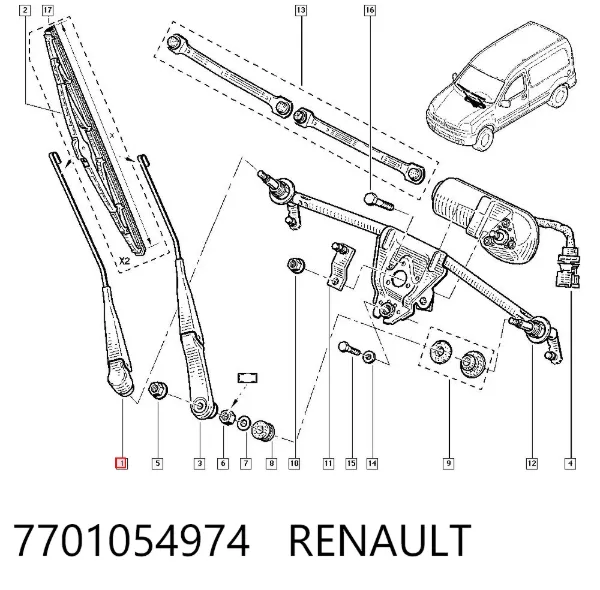 Поводок стеклоочистителя 7701054974 Renault (RVI)