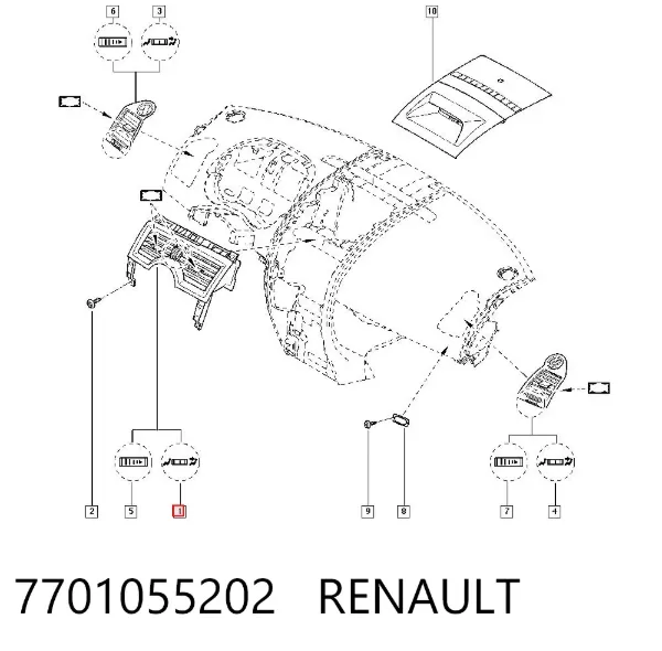 Решетка вентиляции салона на "торпедо" 7701055202 Renault (RVI)