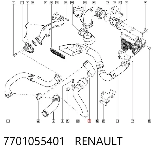 Патрубок интеркулера 7701055401 Renault (RVI)