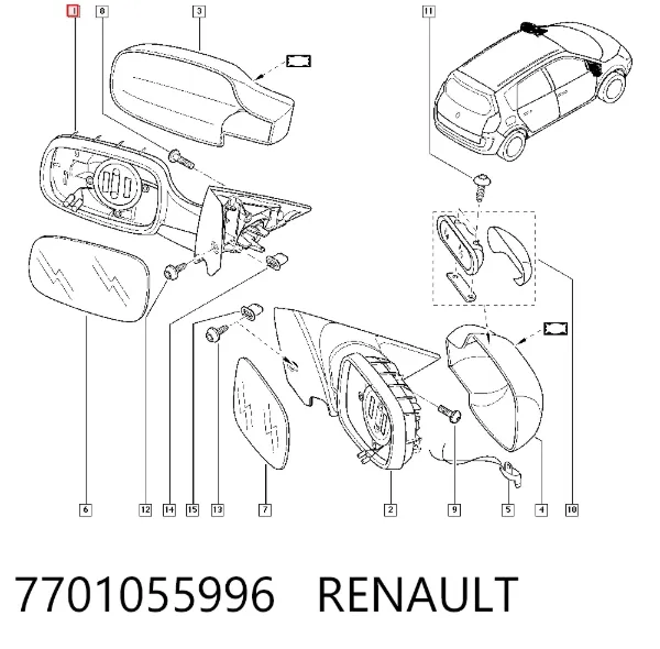 Левое боковое зеркало 7701055996 Renault (RVI)