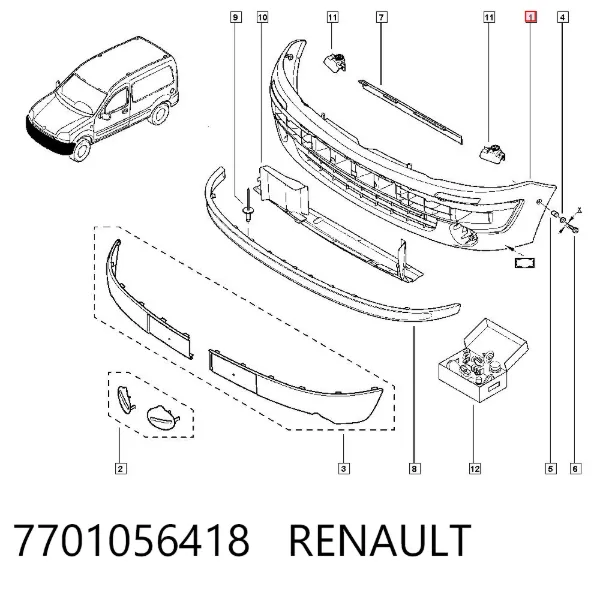 Передний бампер 7701056418 Renault (RVI)