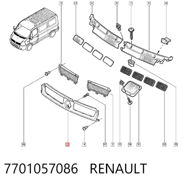 Решетка радиатора 7701057086 Renault (RVI)