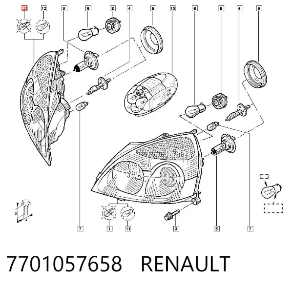 Правая фара 7701057658 Renault (RVI)