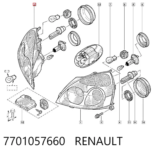 Правая фара 7701057660 Renault (RVI)