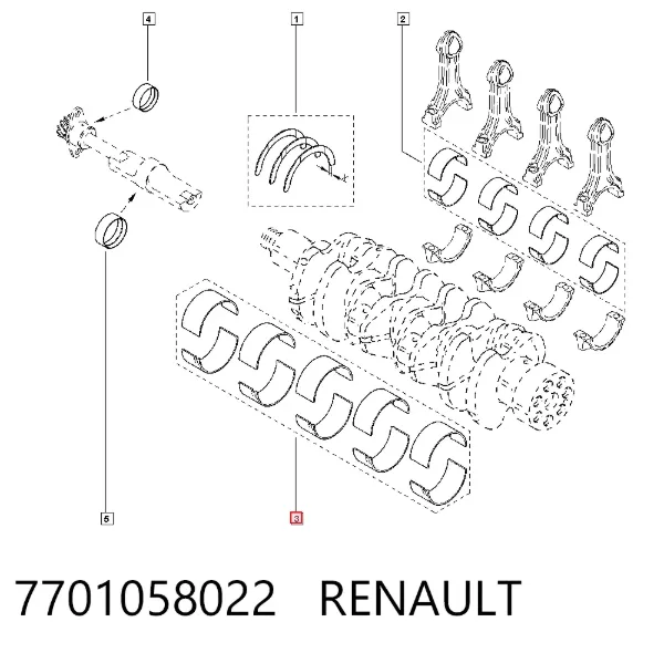 Вкладыши коленвала коренные, комплект, стандарт (STD) 7701058022 Renault (RVI)