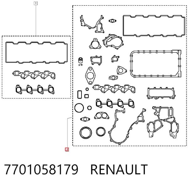 Комплект прокладок 7701058179 Renault (RVI)