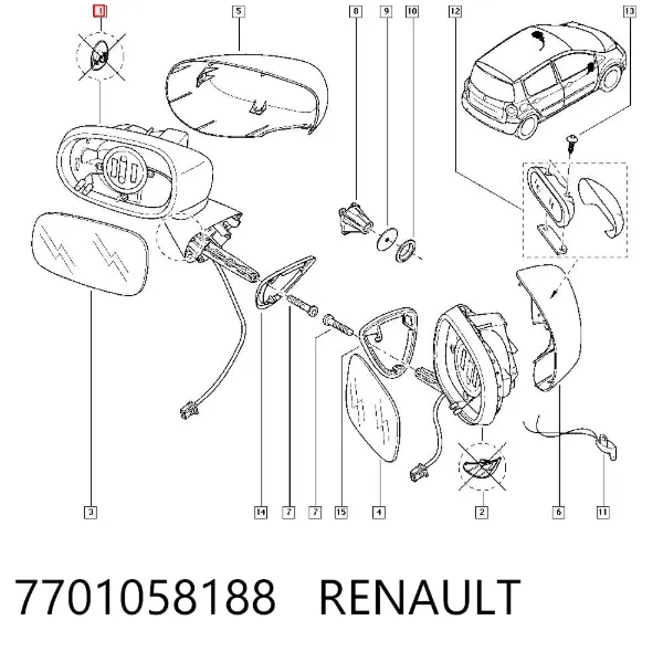 Левое боковое зеркало 7701058188 Renault (RVI)