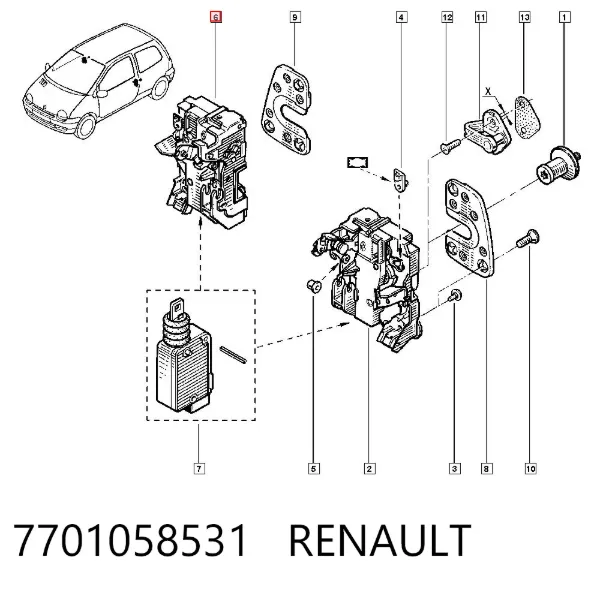 Замок передней правой двери Renault Twingo I