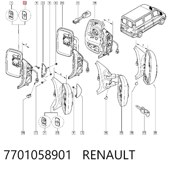 Правое зеркало 7701058901 Renault (RVI)