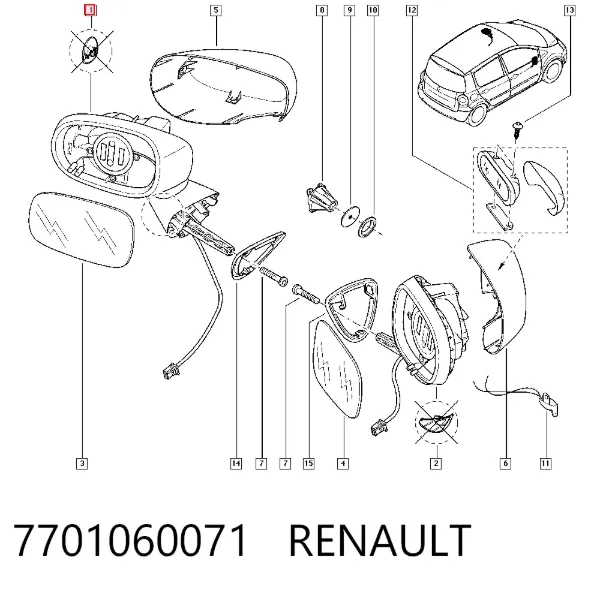 Левое боковое зеркало 7701060071 Renault (RVI)