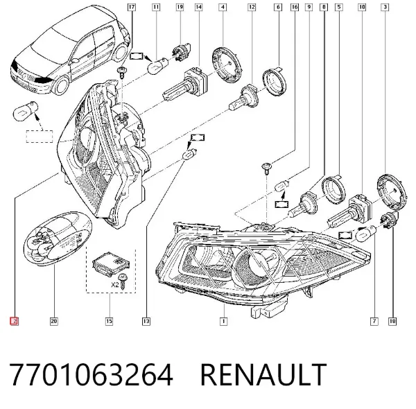 Правая фара 7701063264 Renault (RVI)