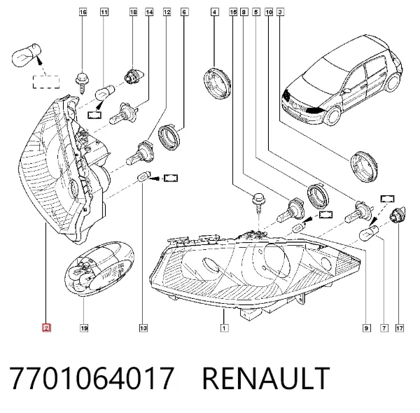 Правая фара 7701064017 Renault (RVI)
