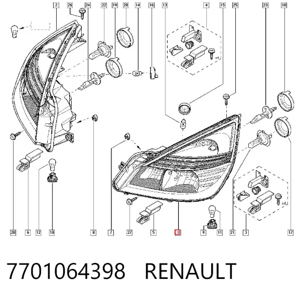 Левая фара 7701064398 Renault (RVI)