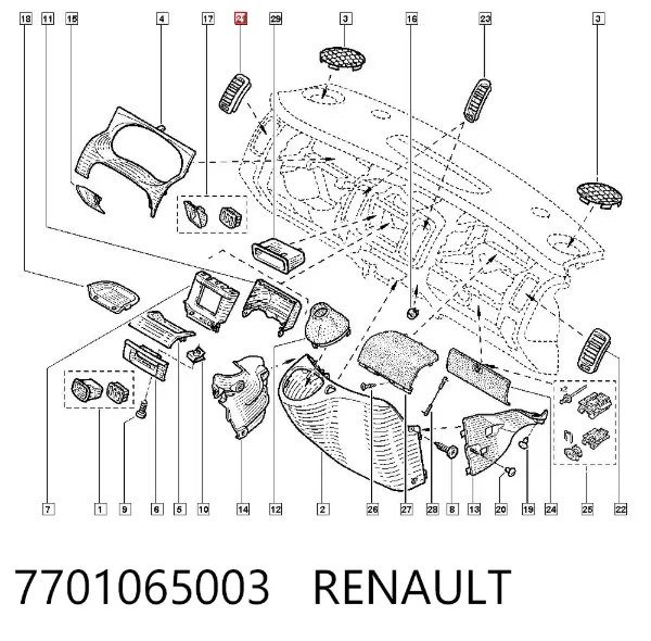 Решетка вентиляции салона на "торпедо" 7701065003 Renault (RVI)