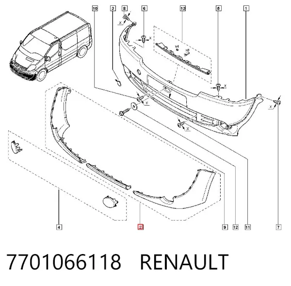 Передний бампер 7701066118 Renault (RVI)