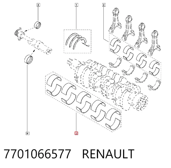 Вкладыши коленвала коренные, комплект, стандарт (STD) 7701066577 Renault (RVI)