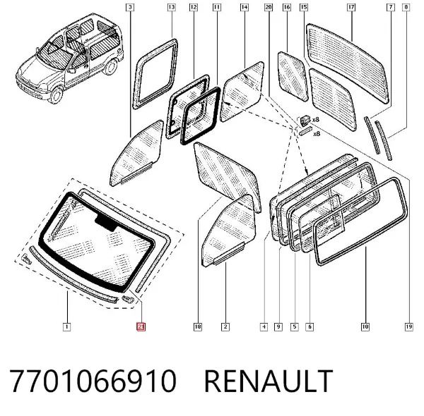 Лобовое стекло 7701066910 Renault (RVI)