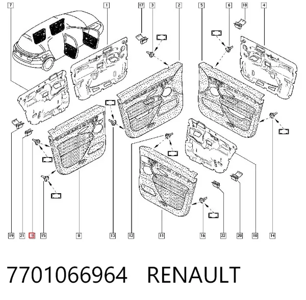Пистон крепления обшивки двери 7701066964 Renault (RVI)