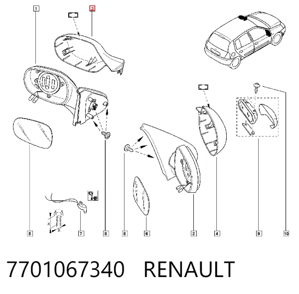 Накладка (крышка) зеркала заднего вида левая 7701067340 Renault (RVI)