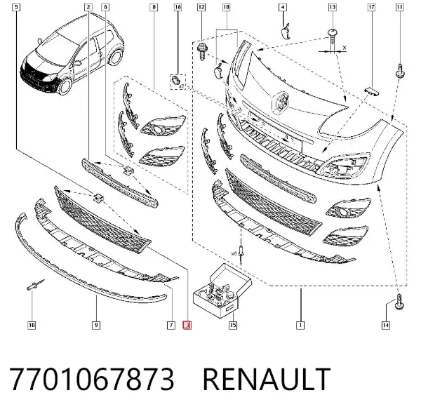 Решетка бампера 7701067873 Renault (RVI)