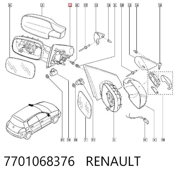 Левое боковое зеркало 7701068376 Renault (RVI)