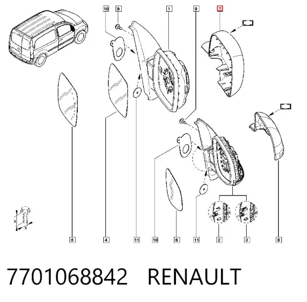 Накладка (крышка) зеркала заднего вида правая 7701068842 Renault (RVI)