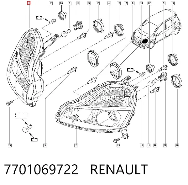 Правая фара 7701069722 Renault (RVI)