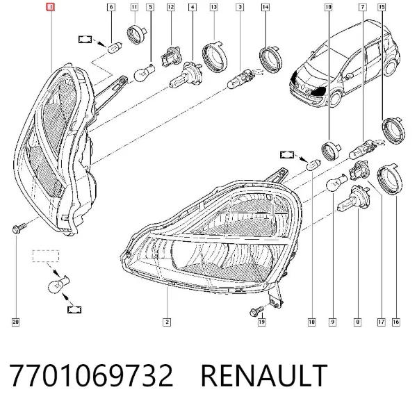 Правая фара 7701069732 Renault (RVI)
