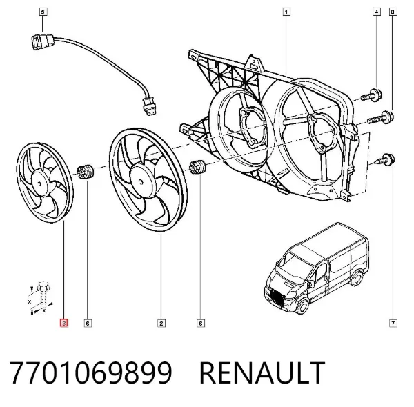 Крыльчатка радиатора охлаждения 7701069899 Renault (RVI)