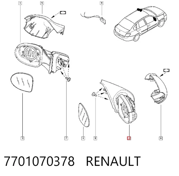 Правое зеркало 7701070378 Renault (RVI)