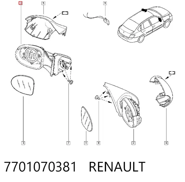 Левое боковое зеркало 7701070381 Renault (RVI)