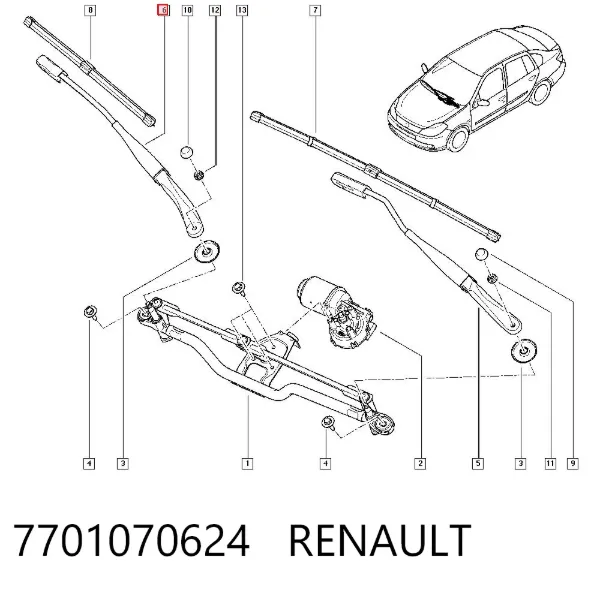 Поводок стеклоочистителя 7701070624 Renault (RVI)