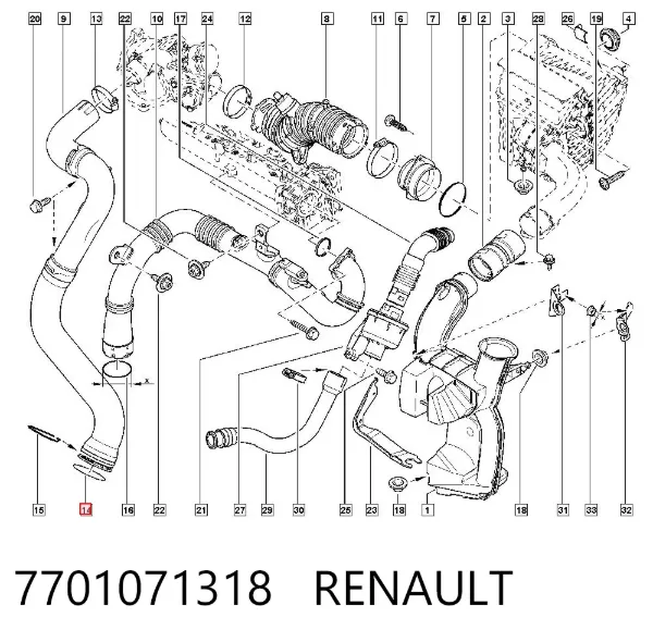 Уплотнительное кольцо (прокладка) патрубка интеркуллера 7701071318 Renault (RVI)