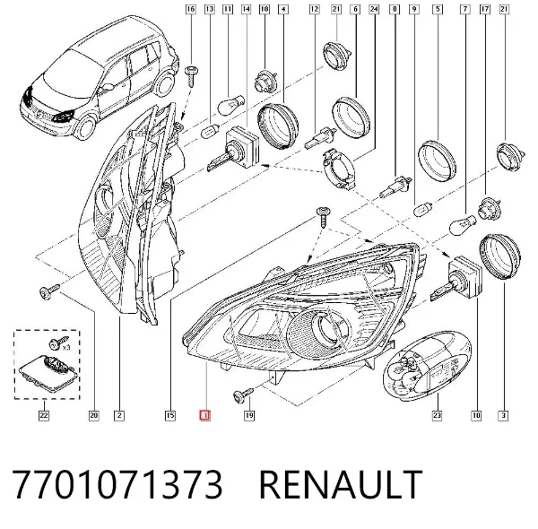 Левая фара 7701071373 Renault (RVI)