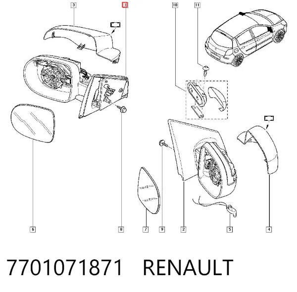 Левое боковое зеркало 7701071871 Renault (RVI)